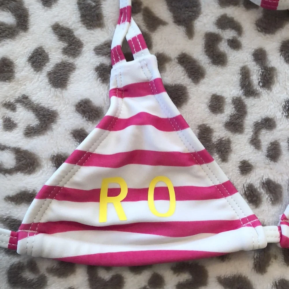 Roxy Girls Triangle String Bikini in Raspberry Pink Stripe Size 5